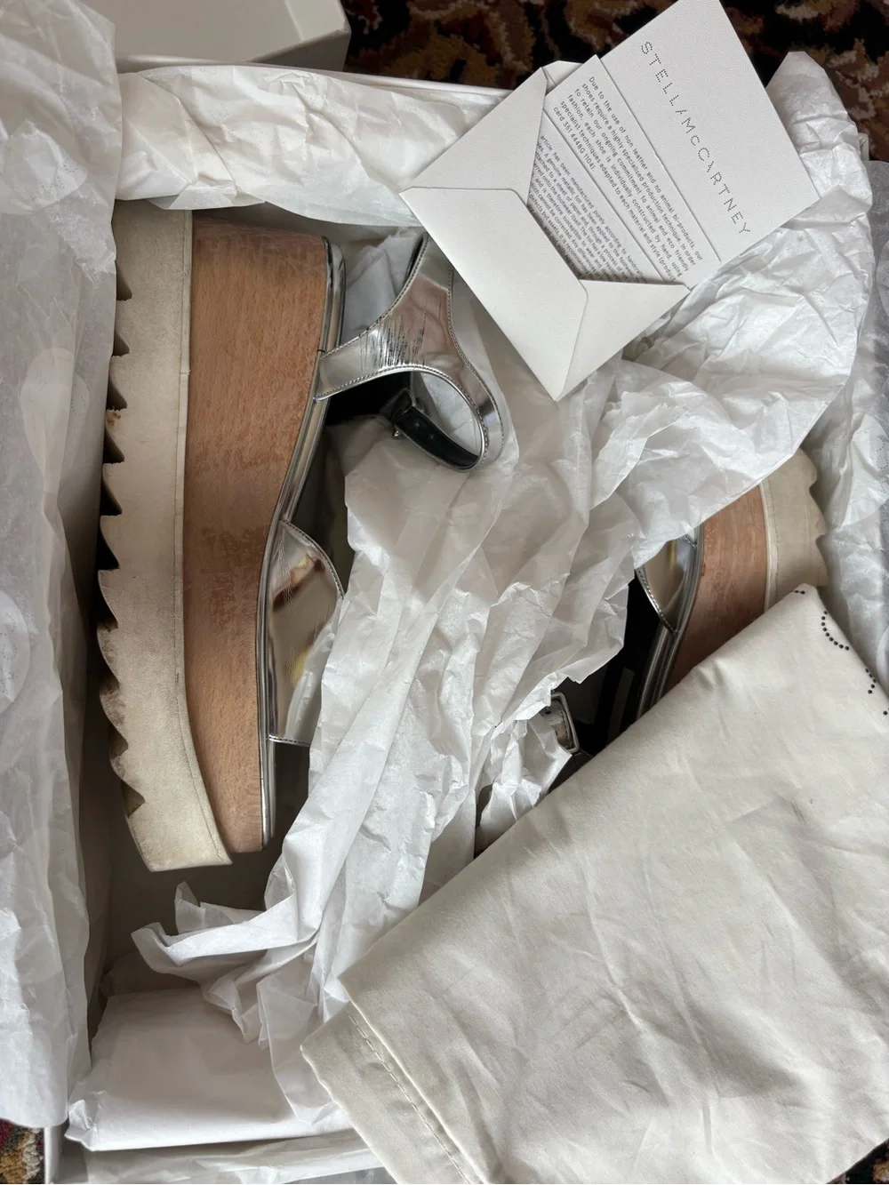 Stella McCartney Metallic Silver Star Platform Wedge Sandals
